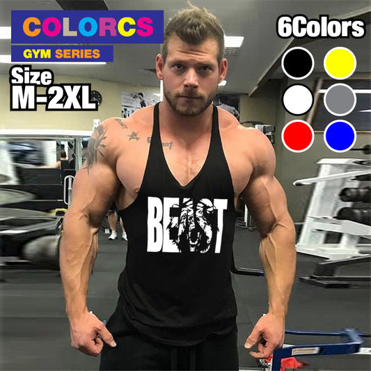 Colorcs [Ready Stocks] Gym Fit Fitness Singlet Wear Thin Bar with Beast word Pakaian Singlet Lelaki Kecergasan 男士健身背心