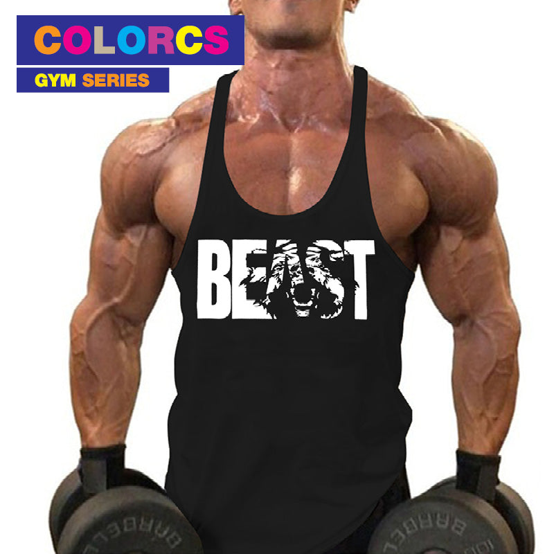 Colorcs [Ready Stocks] Gym Fit Fitness Singlet Wear Thin Bar with Beast word Pakaian Singlet Lelaki Kecergasan 男士健身背心