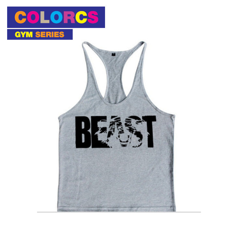 Colorcs [Ready Stocks] Gym Fit Fitness Singlet Wear Thin Bar with Beast word Pakaian Singlet Lelaki Kecergasan 男士健身背心