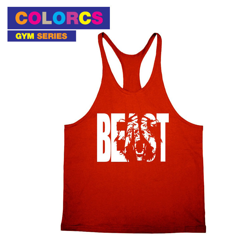 Colorcs [Ready Stocks] Gym Fit Fitness Singlet Wear Thin Bar with Beast word Pakaian Singlet Lelaki Kecergasan 男士健身背心