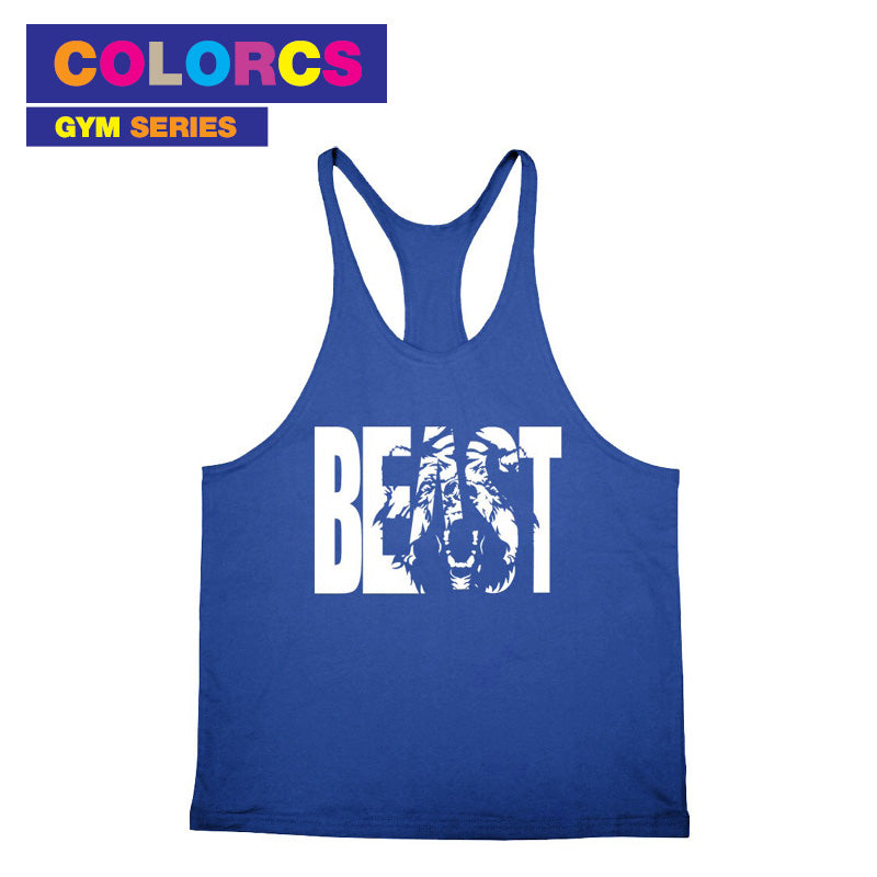 Colorcs [Ready Stocks] Gym Fit Fitness Singlet Wear Thin Bar with Beast word Pakaian Singlet Lelaki Kecergasan 男士健身背心