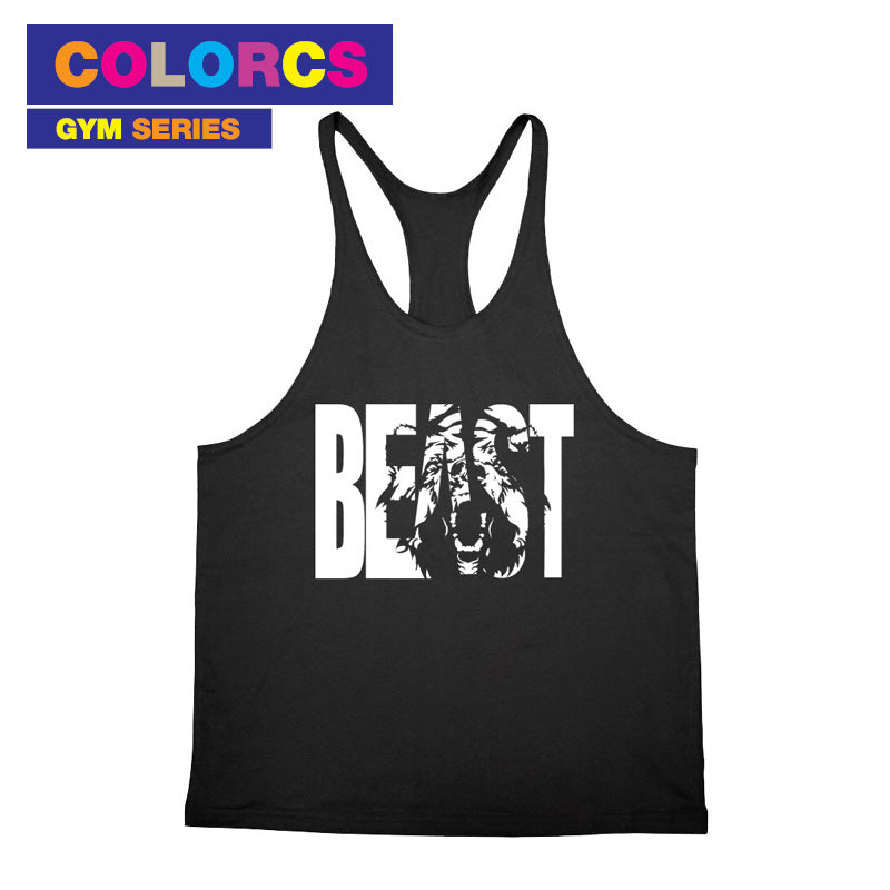 Colorcs [Ready Stocks] Gym Fit Fitness Singlet Wear Thin Bar with Beast word Pakaian Singlet Lelaki Kecergasan 男士健身背心