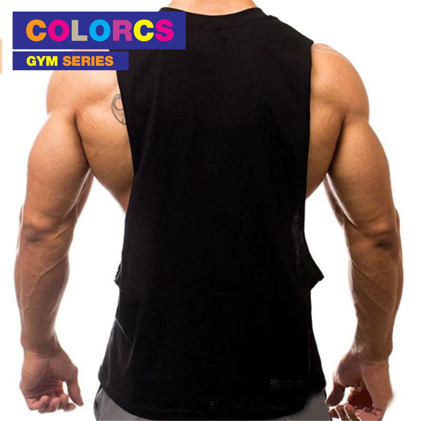 Colorcs [Size M-XXL] Wide Shoulder Wide Side Cutting Big Arm Gum Fitness Plain Singlet 基本寬肩寬側剪裁大臂健身