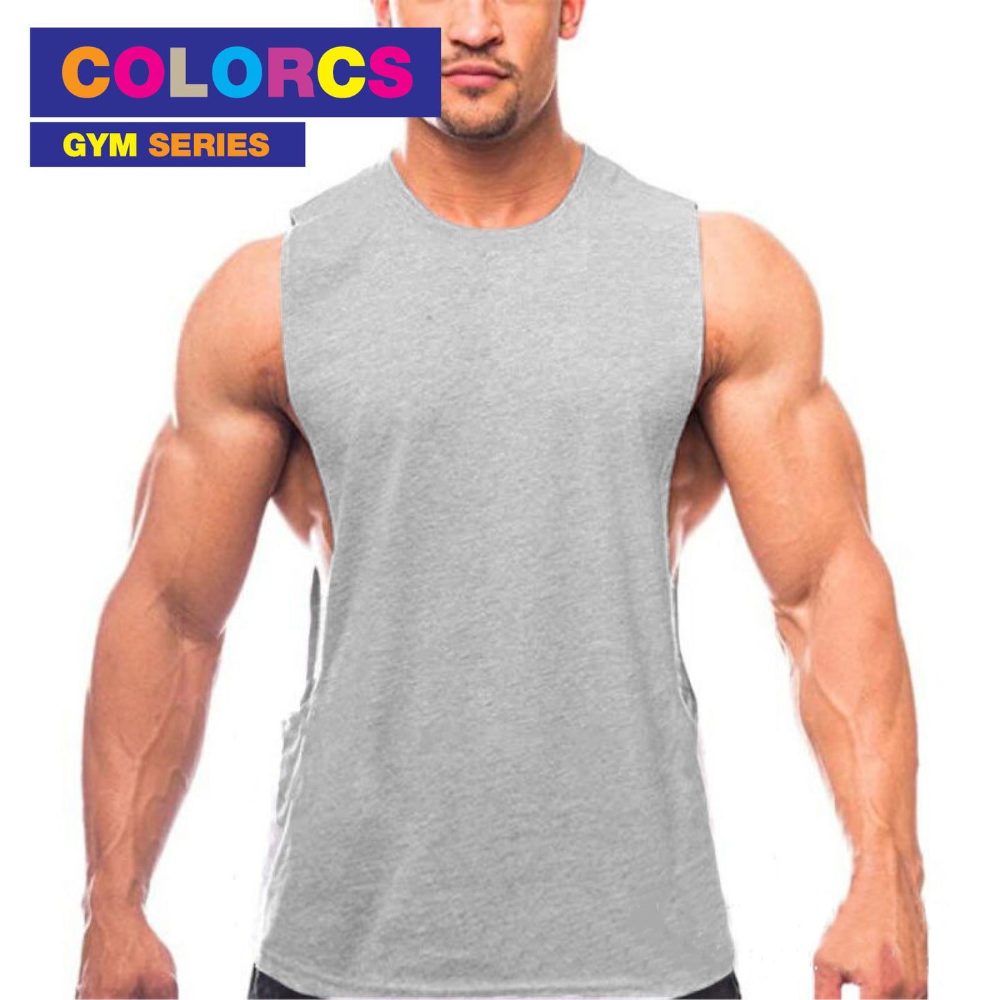 Colorcs [Size M-XXL] Wide Shoulder Wide Side Cutting Big Arm Gum Fitness Plain Singlet 基本寬肩寬側剪裁大臂健身