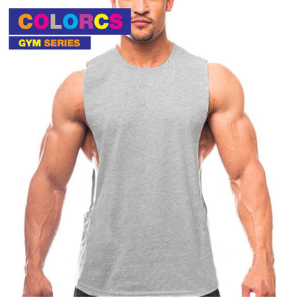 Colorcs [Size M-XXL] Wide Shoulder Wide Side Cutting Big Arm Gum Fitness Plain Singlet 基本寬肩寬側剪裁大臂健身