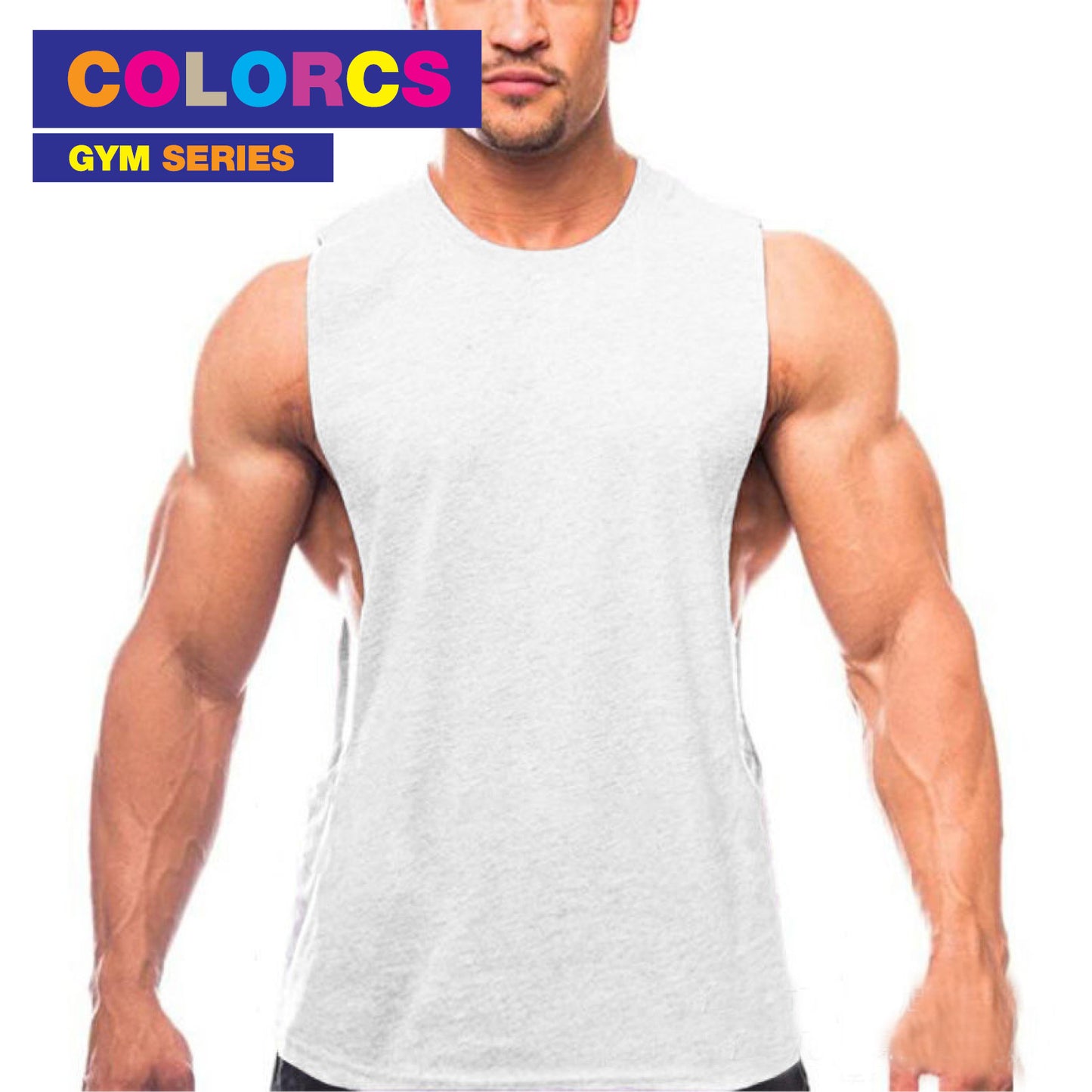 Colorcs [Size M-XXL] Wide Shoulder Wide Side Cutting Big Arm Gum Fitness Plain Singlet 基本寬肩寬側剪裁大臂健身