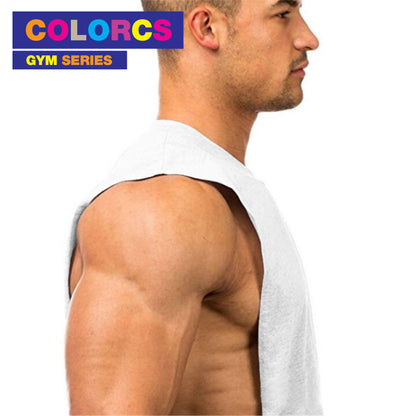 Colorcs [Size M-XXL] Wide Shoulder Wide Side Cutting Big Arm Gum Fitness Plain Singlet 基本寬肩寬側剪裁大臂健身