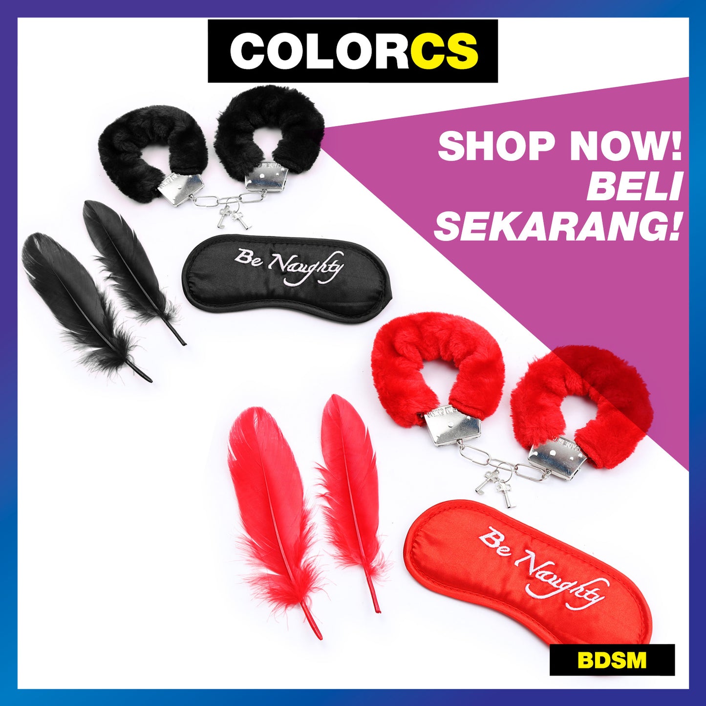 Colorcs [Rady Stocks] BDSM Beginner Premium Set 3-in-1 Set Eyeshade handcuff Feather/ 3in1 set Bulu gari penutup mata / 眼罩手铐羽毛套装