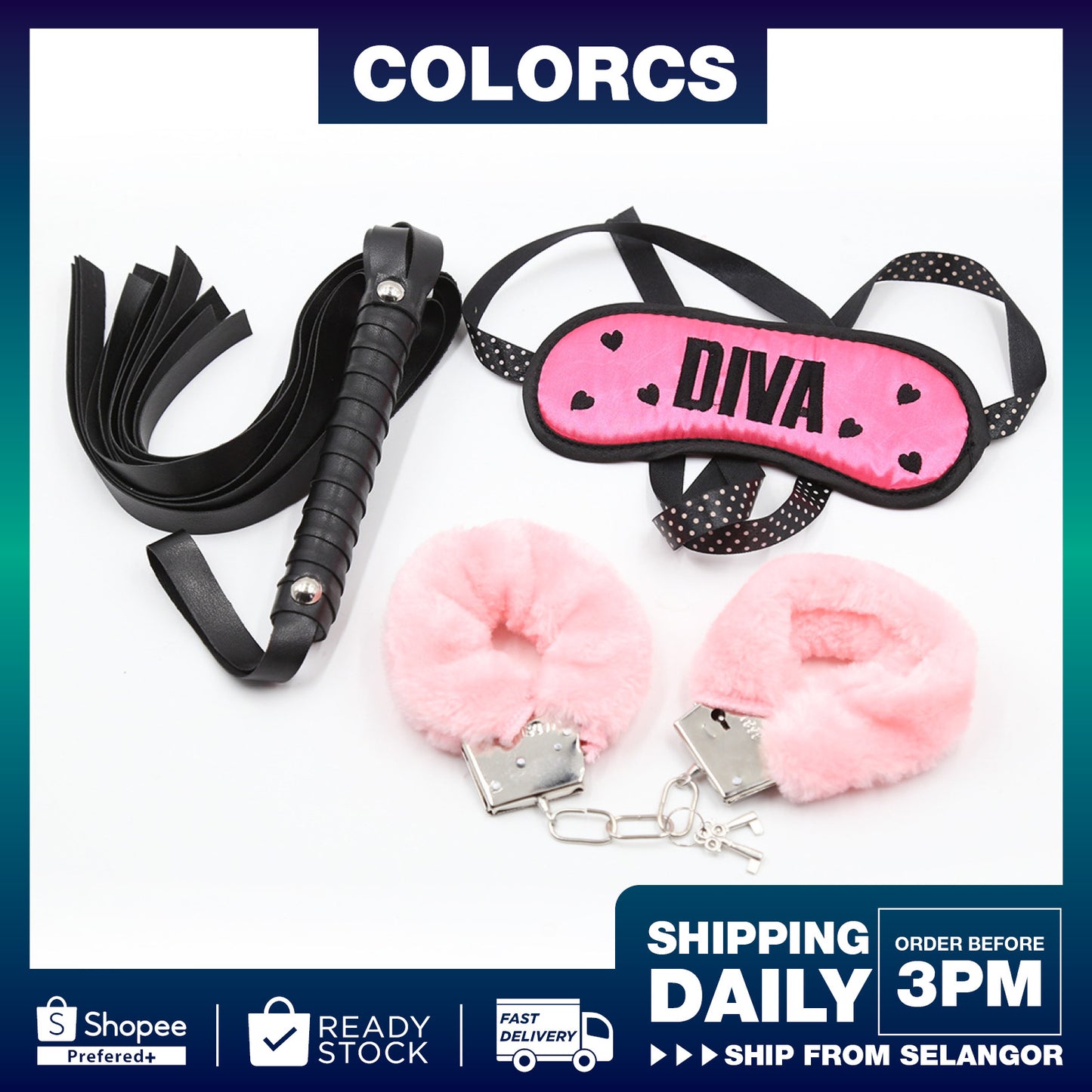 Colorcs [Ready Stocks] BDSM Premium 3-in-1 Set Diva Set Blindfold Handcuff Tassel whip Penutup Mata Gari Sebat 眼罩 手铐 手鞭