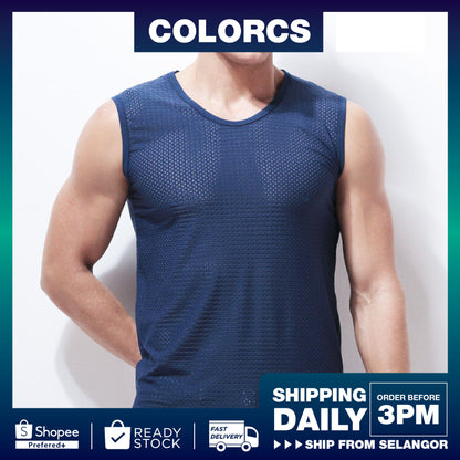 Colorcs [Ready Stock] Man Breathable Cooling Singlet Gym Plus Size 5XL Penyejuk Bernafas Pakaian Tidur 透气运动家居背心
