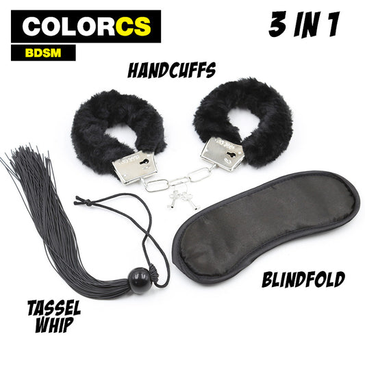 BDSM [Ready Stocks] Premium Set 3-in-1 Sweetie Tassel Whip Handcuff Blind Fold Set Set Premium 3-dalam-1 Tali Pinggang , Cambuk, Gari, dan Penutup Mata  高級套裝 3合1 甜心流蘇鞭手銬眼罩組合