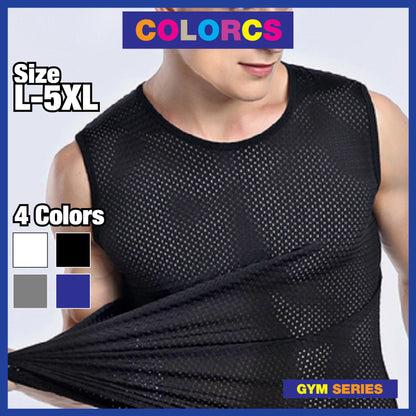 Colorcs [Ready Stock] Man Breathable Cooling Singlet Gym Plus Size 5XL Penyejuk Bernafas Pakaian Tidur 透气运动家居背心