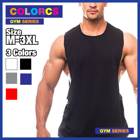 Colorcs [Size M-XXL] Wide Shoulder Wide Side Cutting Big Arm Gum Fitness Plain Singlet 基本寬肩寬側剪裁大臂健身