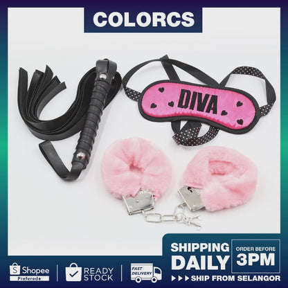 Colorcs [Ready Stocks] BDSM Premium 3-in-1 Set Diva Set Blindfold Handcuff Tassel whip Penutup Mata Gari Sebat 眼罩 手铐 手鞭